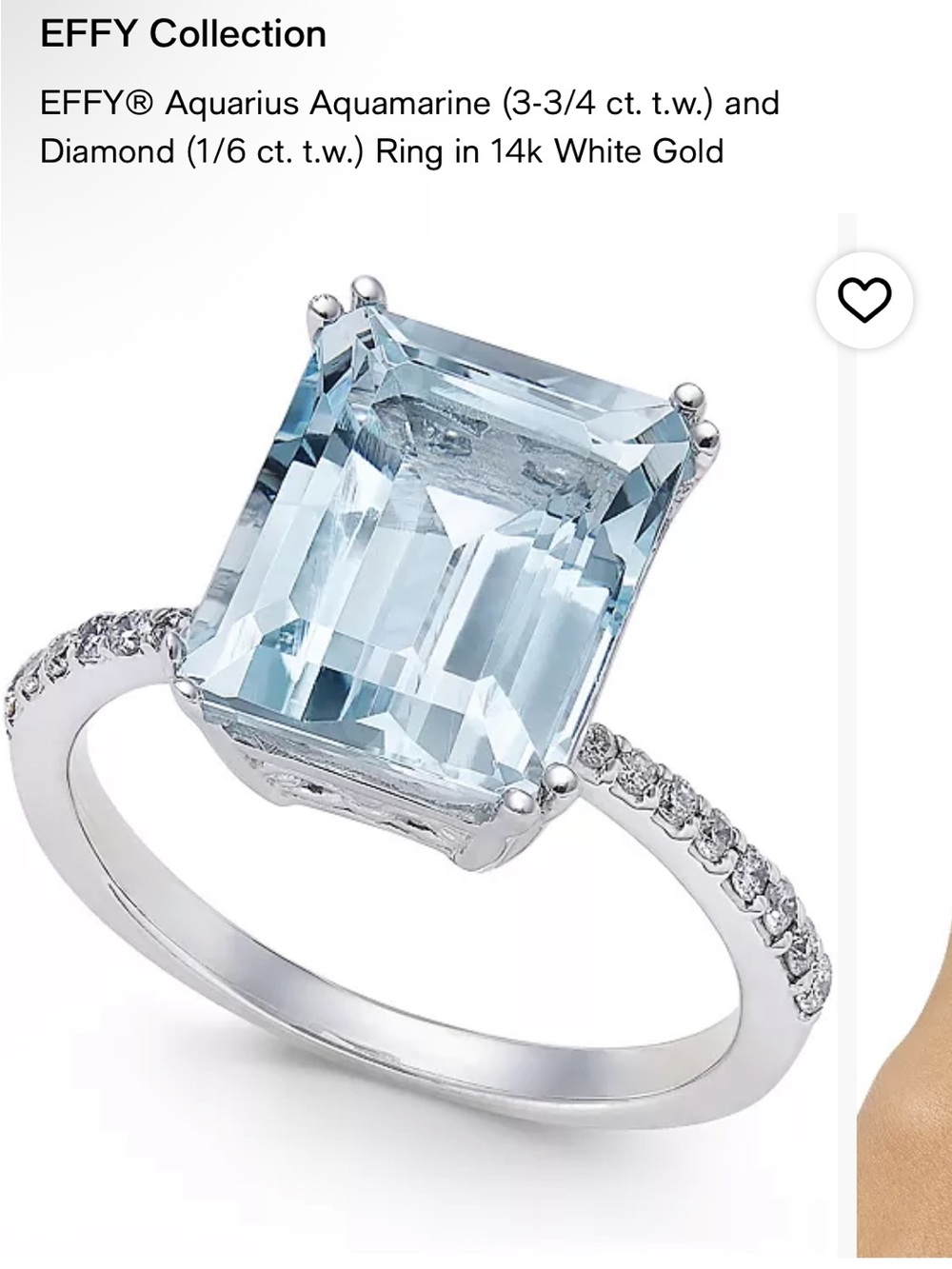 Engagement Aquamarine Emerald-Cut Ring in 14k White Gold with Diamond Accents